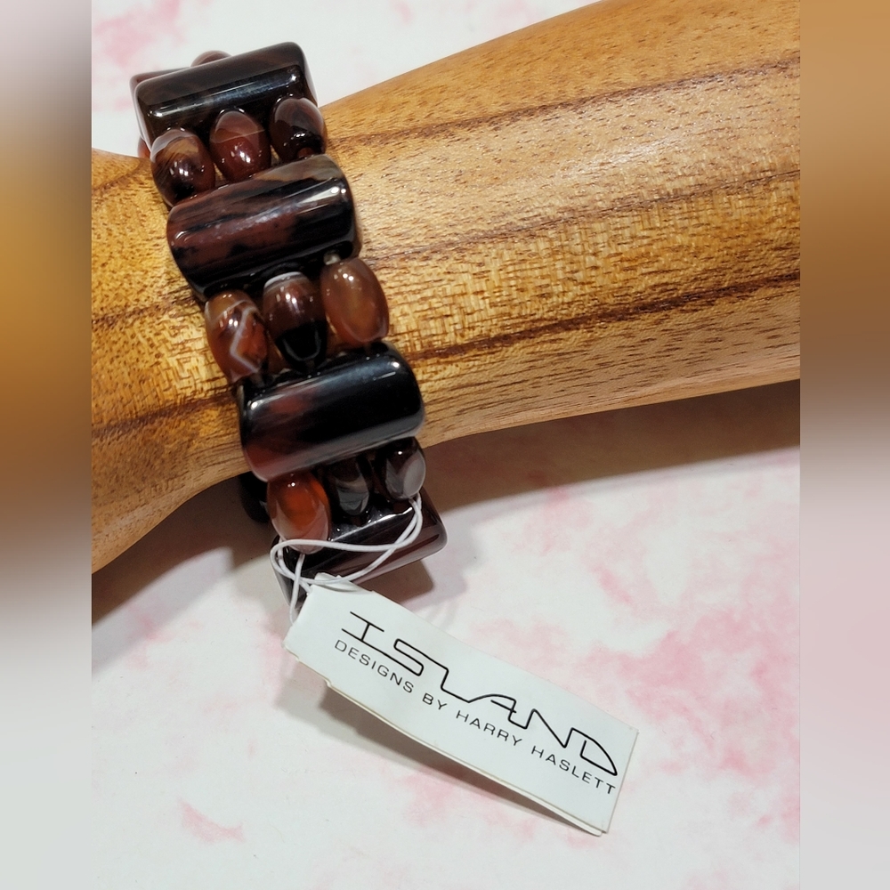 Polychrome Jasper Stone Stretch Bracelet Island by Harry Haslett New with Tag